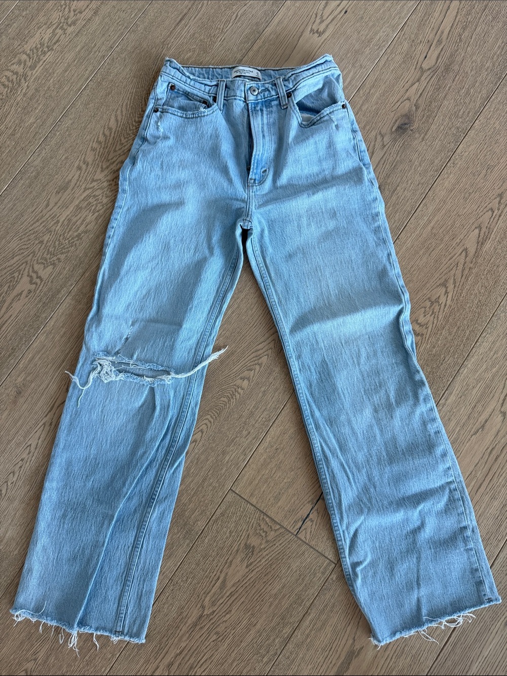 Abercrombie & Fitch Light Blue High-Rise Distressed Jeans